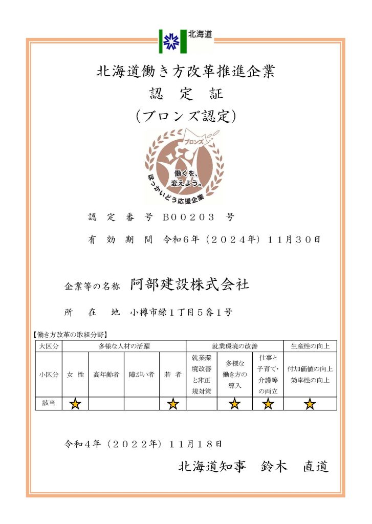 北海道働き方改革推進企業認定制度